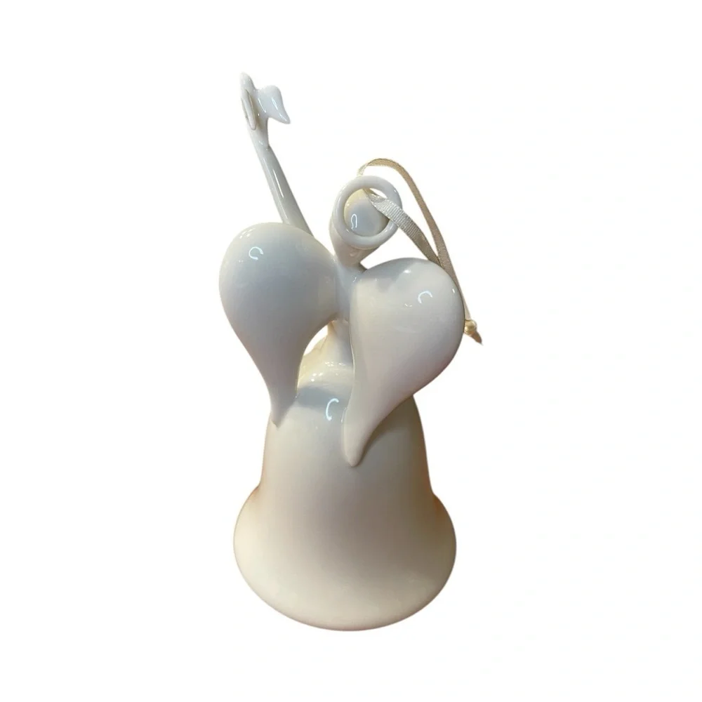 Vtg Bell Circle of Love Blessed Peace Angel Porcelain Figurine Heart Clapper